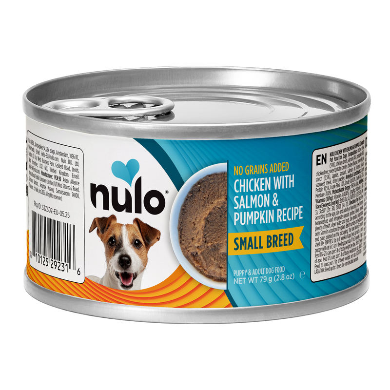 Recette Nulo Pâtée pour chiots et chiens adultes de races de petite taille au poulet, au saumon et à la citrouille