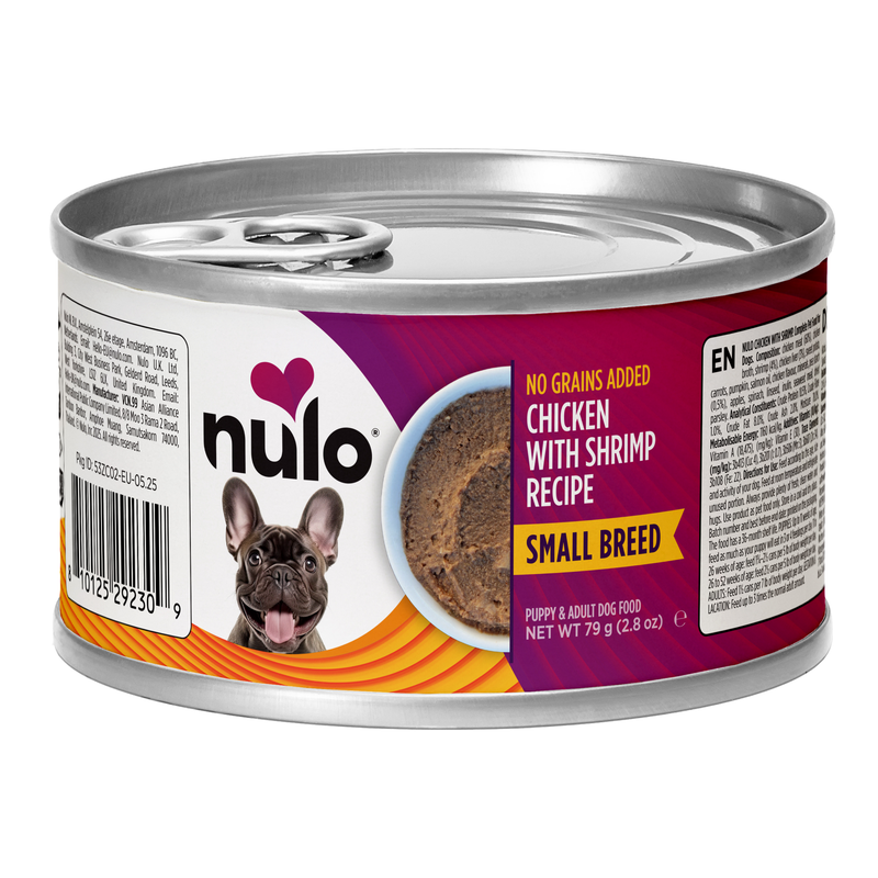 Recette Nulo Pâtée pour chiots et chiens adultes de races de petite taille au poulet et aux crevettes