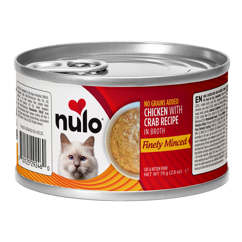 Recette de poulet et de crabe finement hachés pour chats et chatons Nulo