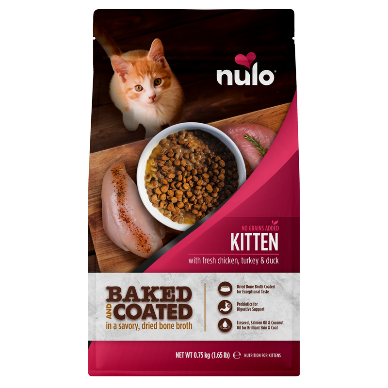 Recette Nulo de morceaux rôtis et enrobés de poulet, dinde et canard pour chatons
