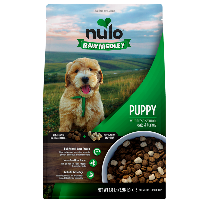 Recette Nulo Mélange cru pour chiots au saumon, à l’avoine et à la dinde