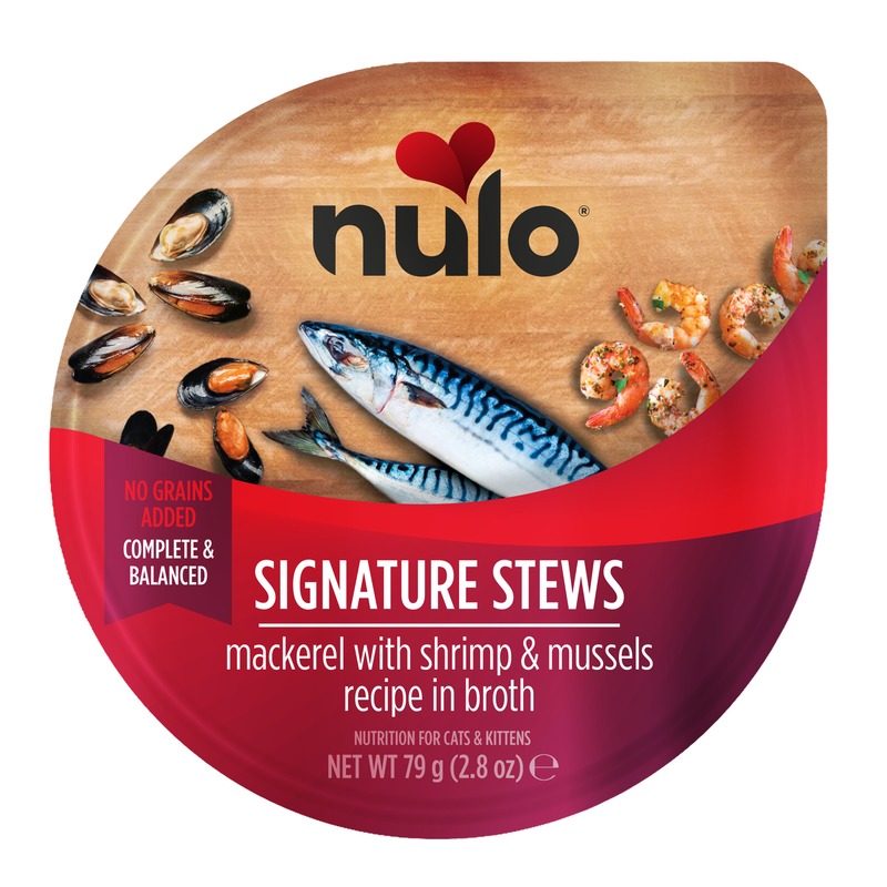 Ragoût Nulo de maquereau, crevettes et moules pour chats et chatons